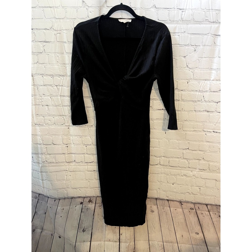 June & Hudson Black Ribbed Twist Front V-Neck Midi Dress Womens Size XL